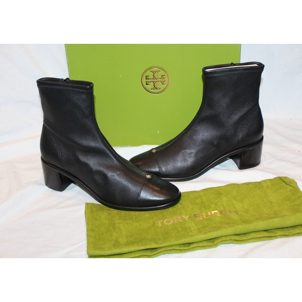 Tory Burch Cap-Toe Heel 50 MM Nappa Leather Ankle Boots Perfect Black $475 8.5